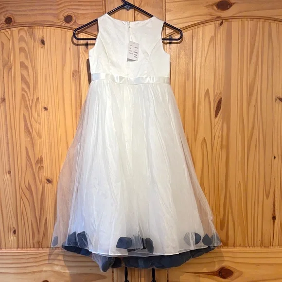Satin Tulle Flower Girl Dress with Colored Petals (Marine Blue) - Picture 4 of 7